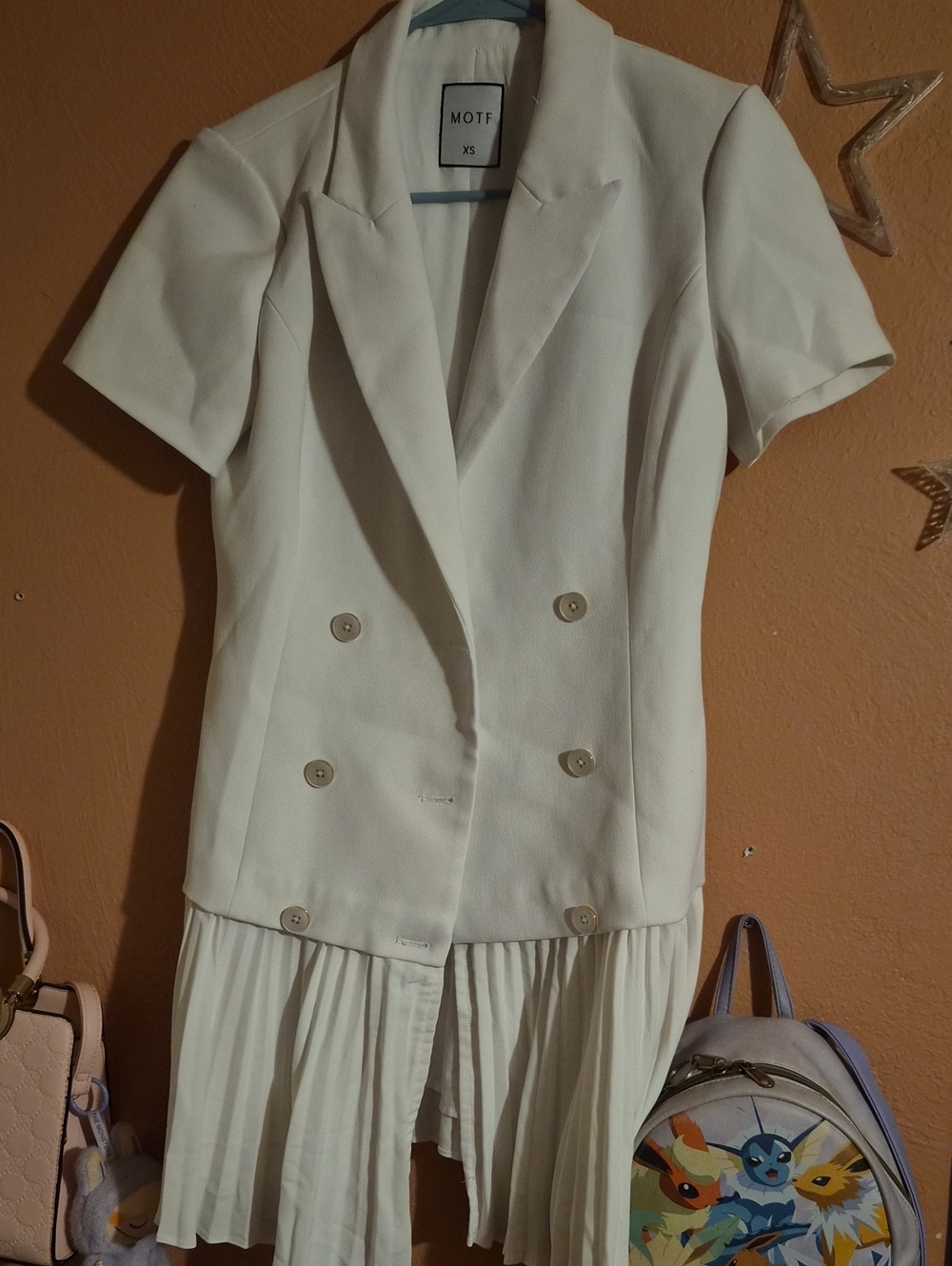 MOTF White Double-Breasted Pleated Blazer Dress
